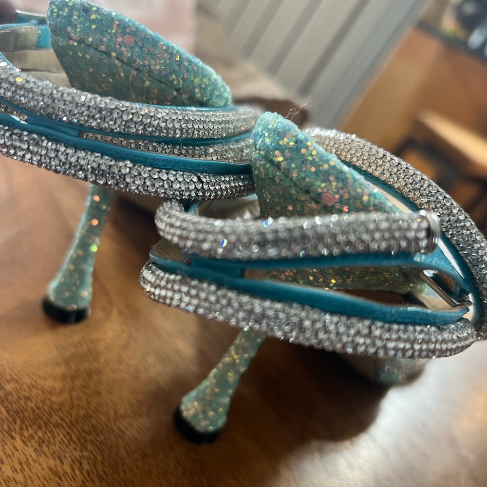MACH & MACH Turquoise and Silver Glitter Heels - Picture 5 of 6